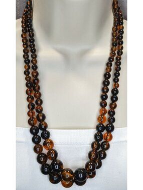 Vintage Double Strand Amber Lucite Necklace